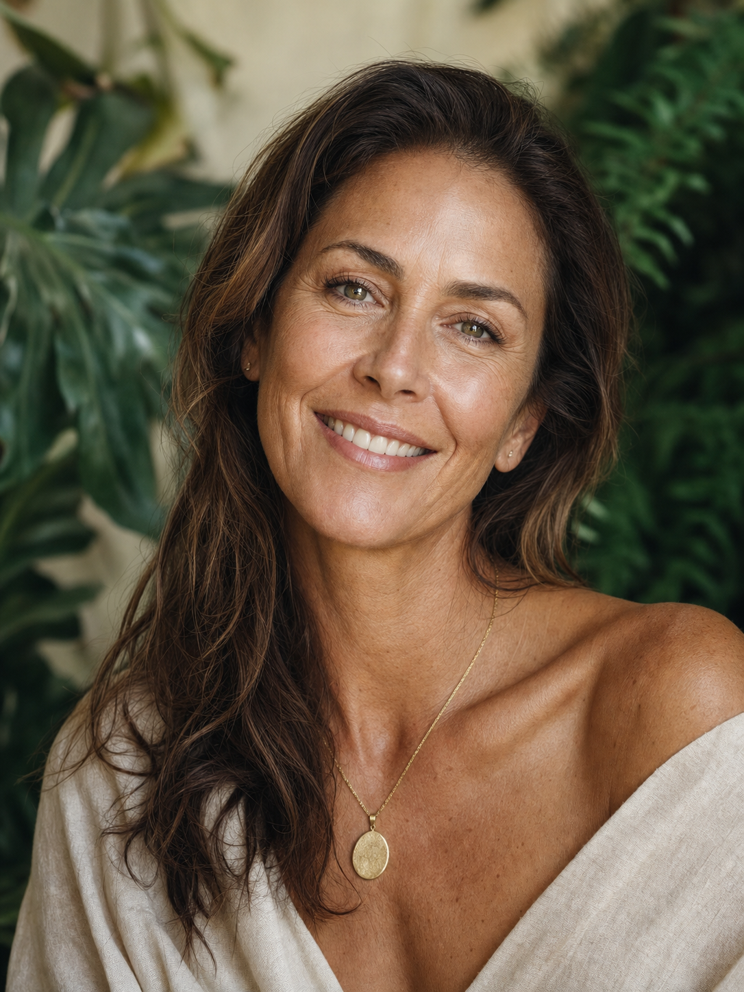 Radiant natural smile with luminous healthy teeth, warm golden light editorial portrait