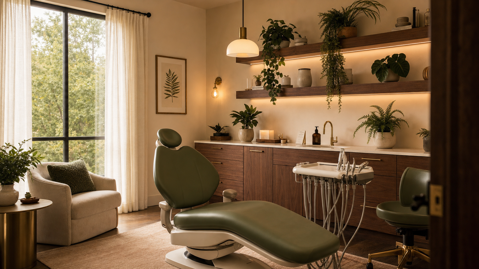 Warm inviting holistic dental wellness studio with natural light and green plants
